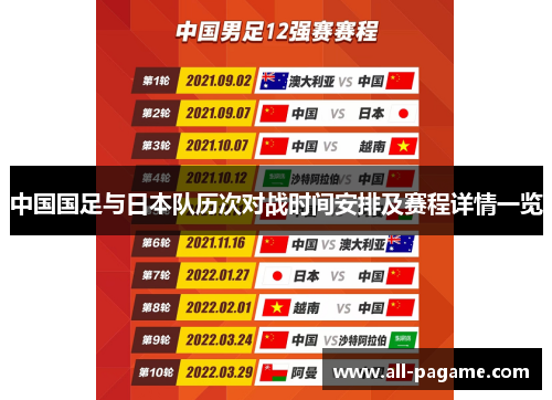 中国国足与日本队历次对战时间安排及赛程详情一览